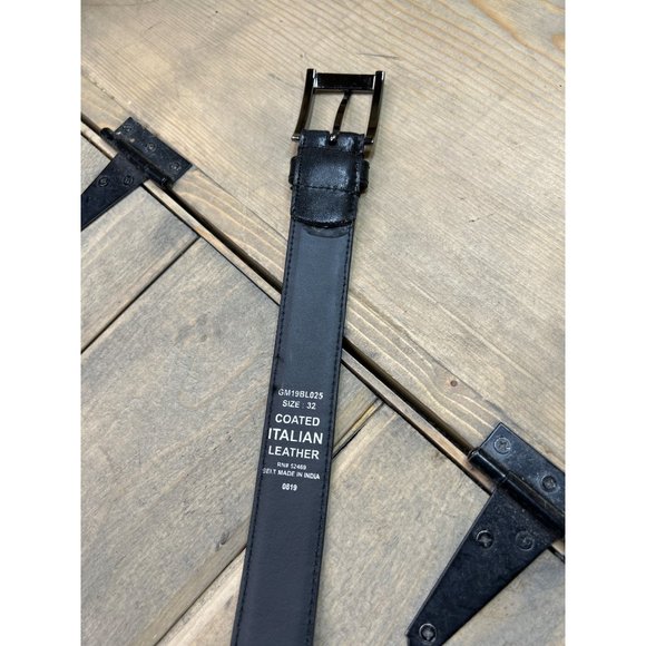 Mens Black Italian Leather Belt 32" W32 Dark Silver Buckle - Picture 3 of 5